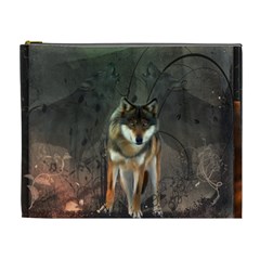 Awesome Wolf In The Night Cosmetic Bag (xl) by FantasyWorld7