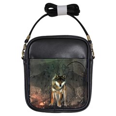 Awesome Wolf In The Night Girls Sling Bags by FantasyWorld7