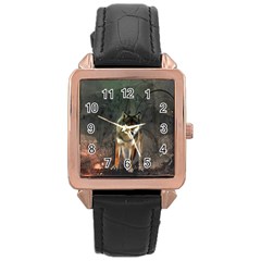 Awesome Wolf In The Night Rose Gold Leather Watch  by FantasyWorld7