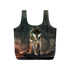 Awesome Wolf In The Night Full Print Recycle Bags (s)  by FantasyWorld7