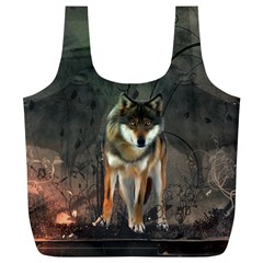 Awesome Wolf In The Night Full Print Recycle Bags (l)  by FantasyWorld7