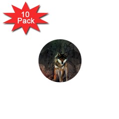 Awesome Wolf In The Night 1  Mini Buttons (10 Pack)  by FantasyWorld7