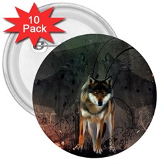 Awesome Wolf In The Night 3  Buttons (10 Pack)  by FantasyWorld7