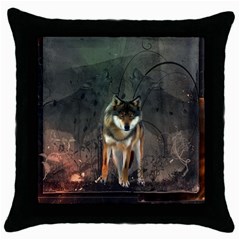 Awesome Wolf In The Night Throw Pillow Case (black) by FantasyWorld7