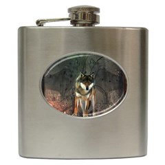 Awesome Wolf In The Night Hip Flask (6 Oz) by FantasyWorld7