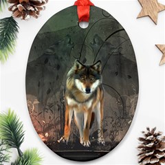 Awesome Wolf In The Night Oval Ornament (two Sides) by FantasyWorld7