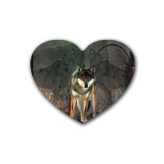 Awesome Wolf In The Night Heart Coaster (4 Pack)  by FantasyWorld7