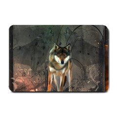 Awesome Wolf In The Night Small Doormat  by FantasyWorld7