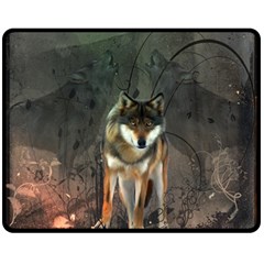 Awesome Wolf In The Night Fleece Blanket (medium)  by FantasyWorld7