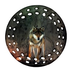 Awesome Wolf In The Night Round Filigree Ornament (two Sides) by FantasyWorld7