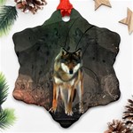 Awesome Wolf In The Night Snowflake Ornament (Two Sides) Back