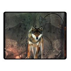 Awesome Wolf In The Night Double Sided Fleece Blanket (small)  by FantasyWorld7