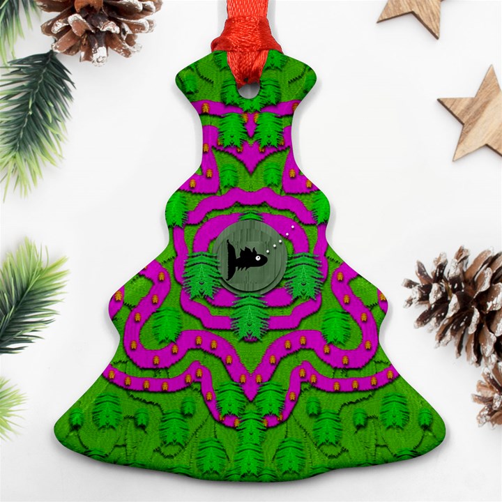 Vegetarian Art With Pasta And Fish Christmas Tree Ornament (Two Sides)