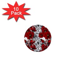 Hand Drawn Red Flowers Pattern 1  Mini Buttons (10 Pack)  by TastefulDesigns