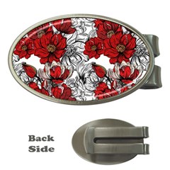 Hand Drawn Red Flowers Pattern Money Clips (oval)  by TastefulDesigns