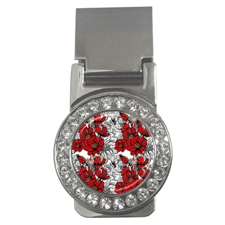 Hand Drawn Red Flowers Pattern Money Clips (CZ) 