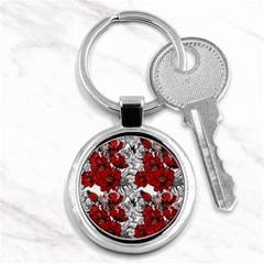 Hand Drawn Red Flowers Pattern Key Chains (round)  by TastefulDesigns