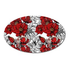 Hand Drawn Red Flowers Pattern Oval Magnet by TastefulDesigns