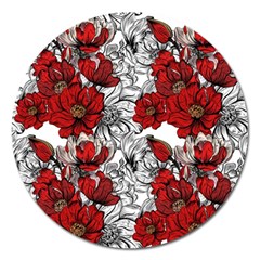 Hand Drawn Red Flowers Pattern Magnet 5  (round) by TastefulDesigns