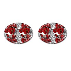 Hand Drawn Red Flowers Pattern Cufflinks (oval) by TastefulDesigns