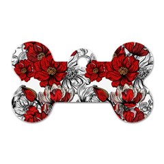 Hand Drawn Red Flowers Pattern Dog Tag Bone (one Side) by TastefulDesigns