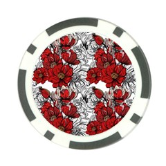 Hand Drawn Red Flowers Pattern Poker Chip Card Guard by TastefulDesigns