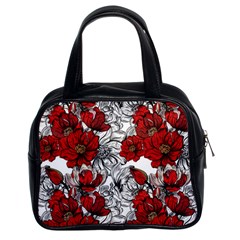 Hand Drawn Red Flowers Pattern Classic Handbags (2 Sides) by TastefulDesigns