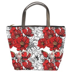 Hand Drawn Red Flowers Pattern Bucket Bags by TastefulDesigns