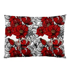 Hand Drawn Red Flowers Pattern Pillow Case by TastefulDesigns