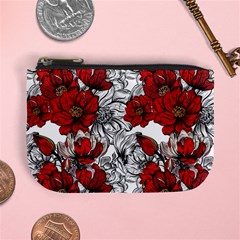 Hand Drawn Red Flowers Pattern Mini Coin Purses by TastefulDesigns