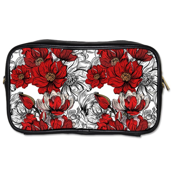 Hand Drawn Red Flowers Pattern Toiletries Bags 2-Side