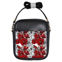 Hand Drawn Red Flowers Pattern Girls Sling Bags by TastefulDesigns