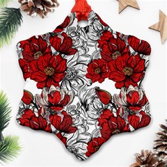 Hand Drawn Red Flowers Pattern Ornament (snowflake) by TastefulDesigns