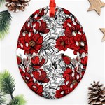 Hand Drawn Red Flowers Pattern Oval Filigree Ornament (Two Sides) Front