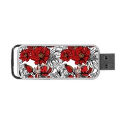 Hand Drawn Red Flowers Pattern Portable Usb Flash (one Side) by TastefulDesigns