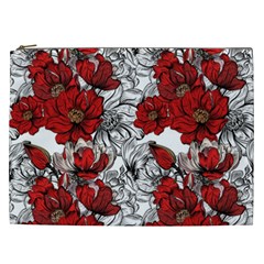 Hand Drawn Red Flowers Pattern Cosmetic Bag (xxl)  by TastefulDesigns