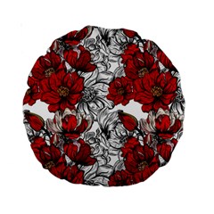 Hand Drawn Red Flowers Pattern Standard 15  Premium Round Cushions by TastefulDesigns