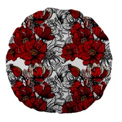 Hand Drawn Red Flowers Pattern Large 18  Premium Round Cushions by TastefulDesigns