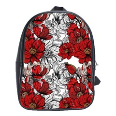 Hand Drawn Red Flowers Pattern School Bags (xl)  by TastefulDesigns