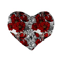 Hand Drawn Red Flowers Pattern Standard 16  Premium Heart Shape Cushions by TastefulDesigns