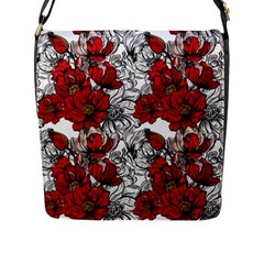 Hand Drawn Red Flowers Pattern Flap Messenger Bag (l)  by TastefulDesigns