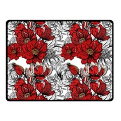 Hand Drawn Red Flowers Pattern Double Sided Fleece Blanket (small)  by TastefulDesigns