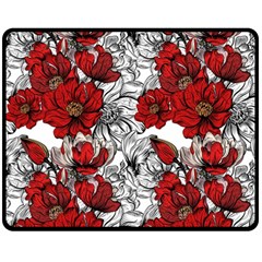 Hand Drawn Red Flowers Pattern Double Sided Fleece Blanket (medium)  by TastefulDesigns