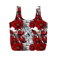 Hand Drawn Red Flowers Pattern Full Print Recycle Bags (m)  by TastefulDesigns