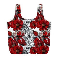 Hand Drawn Red Flowers Pattern Full Print Recycle Bags (l)  by TastefulDesigns