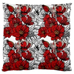 Hand Drawn Red Flowers Pattern Large Flano Cushion Case (two Sides) by TastefulDesigns