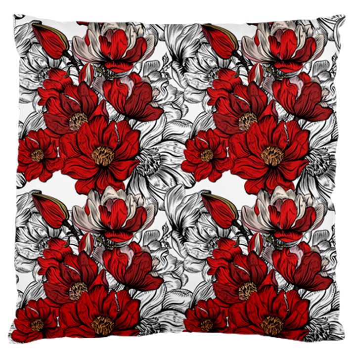 Hand Drawn Red Flowers Pattern Large Flano Cushion Case (Two Sides)