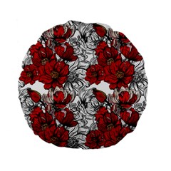 Hand Drawn Red Flowers Pattern Standard 15  Premium Flano Round Cushions by TastefulDesigns