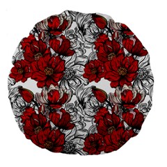 Hand Drawn Red Flowers Pattern Large 18  Premium Flano Round Cushions by TastefulDesigns