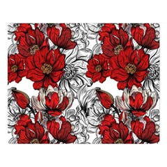 Hand Drawn Red Flowers Pattern Double Sided Flano Blanket (large)  by TastefulDesigns